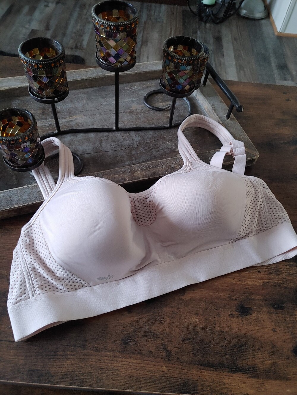 NWOT pink/tan Cream 38C Essential Bodywear Vented Sports Bra